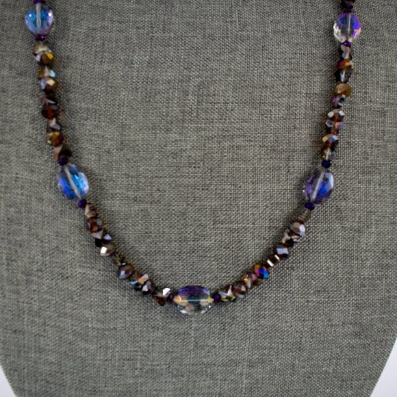 32 3/4" Magical Fairy Purple Faceted Crystal Glass Necklace with Butterflies $40 - Picture 3 of 9